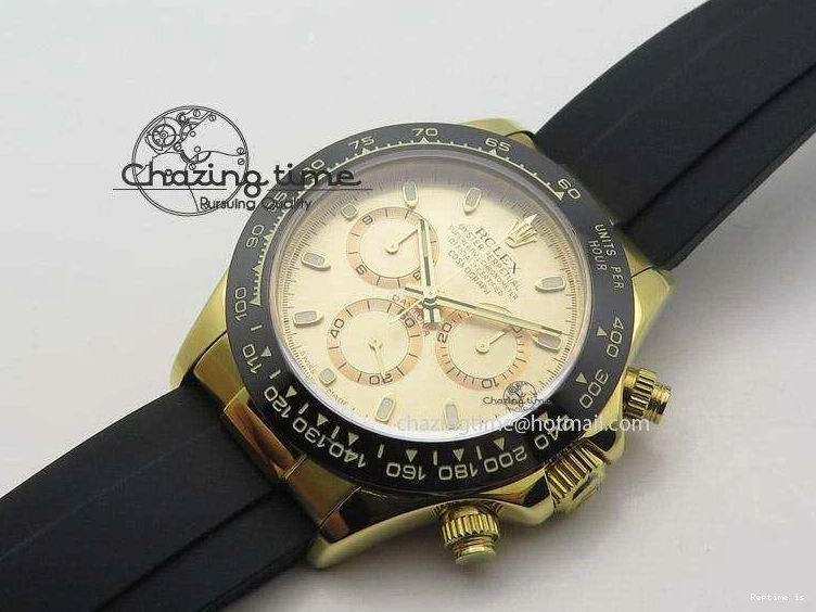 0105 Stylish Daytona YG BP Maker Gold Dial Sticks Markers On Rubber Strap A7750@ 4012